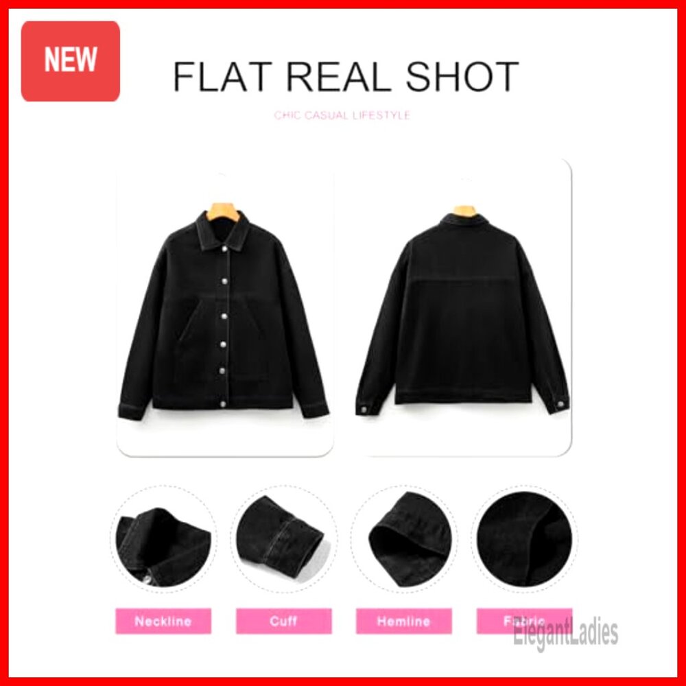 Denim Jacket Drop Shoulder Button Front Casual Lo… - image 5